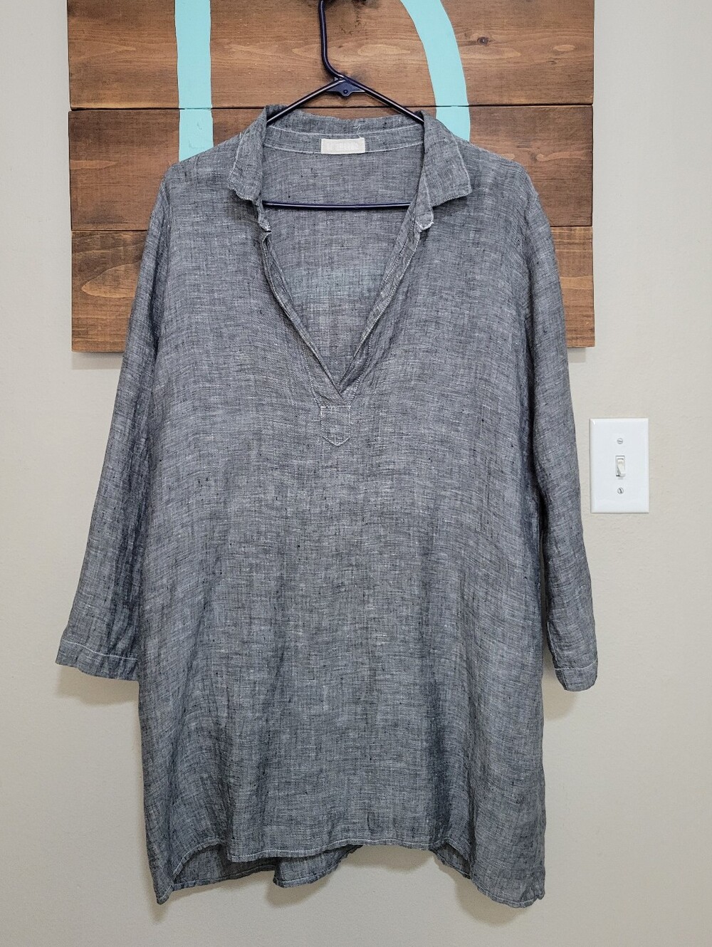 Cp Shades Gray Linen V-Neck 3/4 sleeves Coastal Tunic Shirt/dress Size Medium